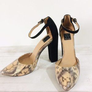 Ella Moss Snakeskin Suede Ankle Strap Heels